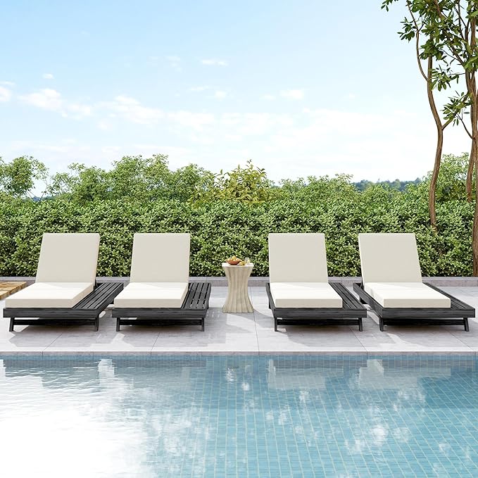 espidoo Adjustable Outdoor Chaise Lounge: 4-Position Reclining Backrest for Backyard & Poolside - Solid Acacia Wood Frame with Triple-Fold Cushion - 2-Piece Set for Sunbathing & Relaxation