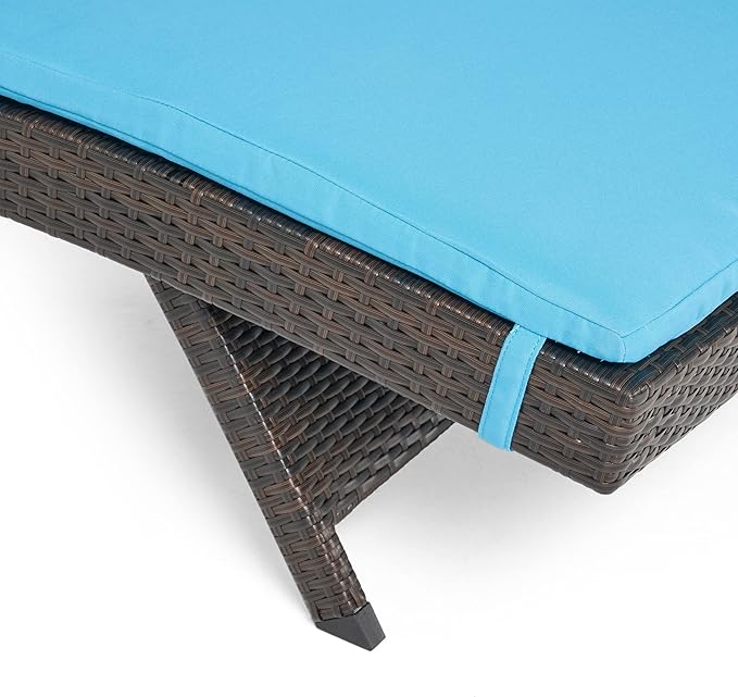 Christopher Knight Home Salem Outdoor Wicker Adjustable Chaise Lounges with Arms, with Cushions, 2-Pcs Set, Multibrown / Blue