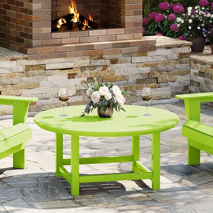 WestinTrends Malibu Low Outdoor HDPE Round Patio Coffee Table, Lime - Photo 1
