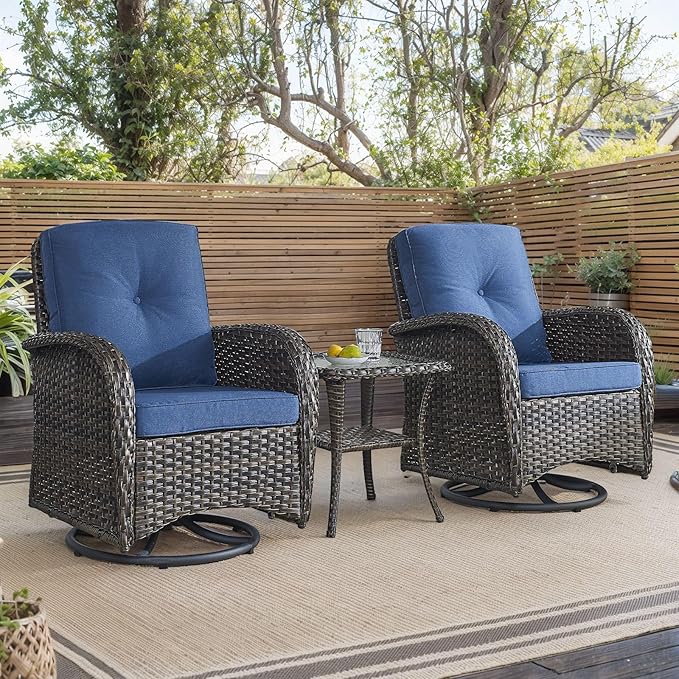 HUMMUH Patio Side Table Outdoor PE Wicker,Rattan End Table Glass Top Coffee Table with Storage Brown