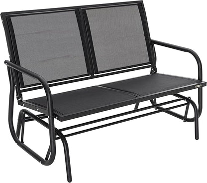 NUU GARDEN 2 Seats Outdoor Glider Bench Patio Glider Swing Chair with Powder Coated Steel Frame and Breathable Seat Fabric Outdoor Loveseat, Black