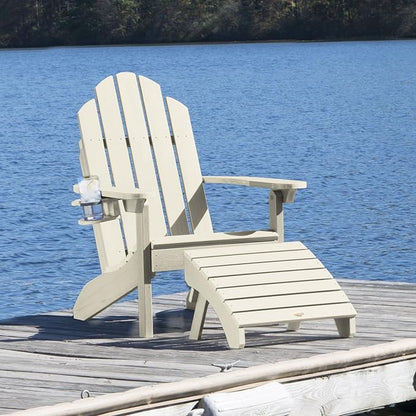 Highwood AD-KITCLAS4-WAE Classic Wesport Adirondack Chair with Ottoman and Cup Holder, Whitewash