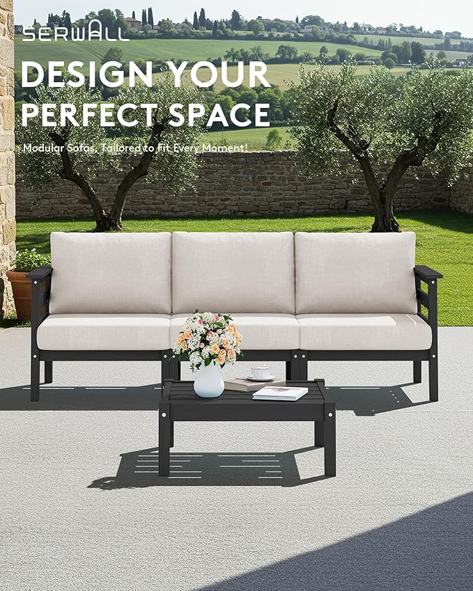 SERWALL HDPE Outdoor Furniture Set, 4 Pieces Patio Sectional Sofa Set - Photo 5