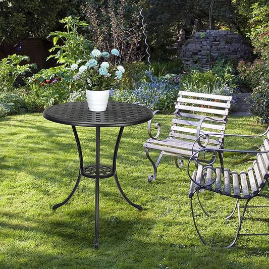 24" Outdoor Side Table with 2" Umbrella Hole Round Small Patio Bistro Tables Indoor End Plant Coffee Tea Table for Yard Patio Porch Garden Bedroom Living Room