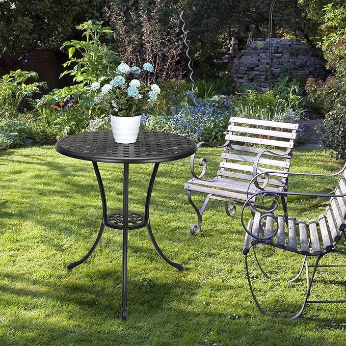24"Patio Bistro Table Round Outdoor Coffee Table, Small Patio Side Table with 2" Umbrella Hole, Sturdy Iron Frame - Photo 2