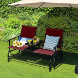 Tangkula 2 Person Swing Glider Chair, Patio Rocking Loveseat w/Center Tempered Glass Table - Photo 4
