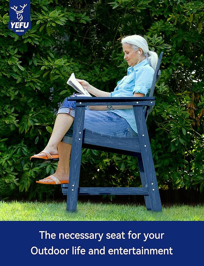 YEFU Tall Adirondack Chair Set of 2, Balcony Chair with Connecting Table, Poly Lumber Adirondack Chair, Patio Bar Stools, 380lbs, Weather Resistant for Outdoor Deck Lawn Pool-Navy Blue