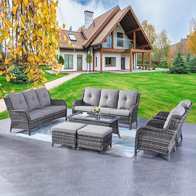Rilyson Wicker Patio Furniture Sofa Set - 7 Piece Rattan Outdoor Patio Sectional Conversation Sets with 2 Sofa - Photo 1