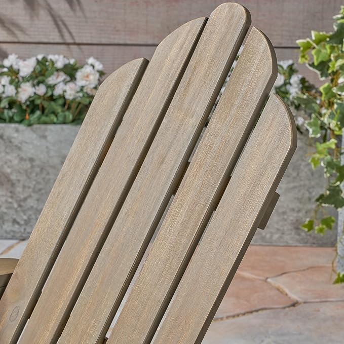Christopher Knight Home Foldable Adirondack Chair Outdoor Acacia Wood Patio Chair with Slat Panel Design and Compact Folding Frame for Porch Backyard
