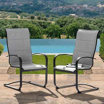 NUU GARDEN Patio Dining Chairs Set of 2, All Weather Outdoor Padded Textilene Patio Chairs, Breathable Spring Motion Textile High Back Outdoor Dining Chairs for Backyard, Lawn, Deck, Gray