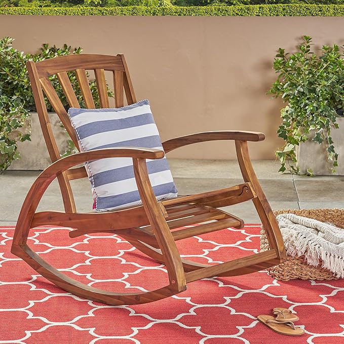 Outdoor Wooden Rocking Chair, Patio Rocking Chair with Wood Leg, Rocker Chairs with Solid Wood for Indoor, Outdoor, Backyard, Garden, Yard, Patio (Teak)