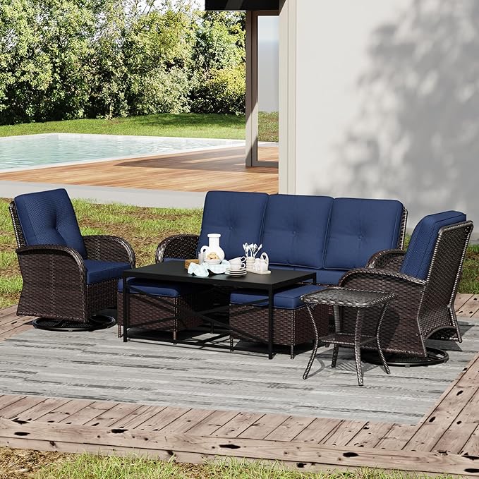 Joyside Wicker Patio Furniture Set, 7 Piece Outdoor Furniture Set with Thickened Cushions, High Back, Deep Seating - Photo 7