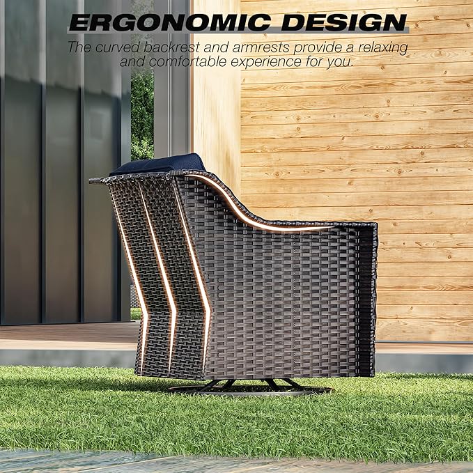 Joyside Swivel Patio Chairs Set of 2, Wicker Patio Furniture with Wide Armrest and Thick Cushions - Photo 6