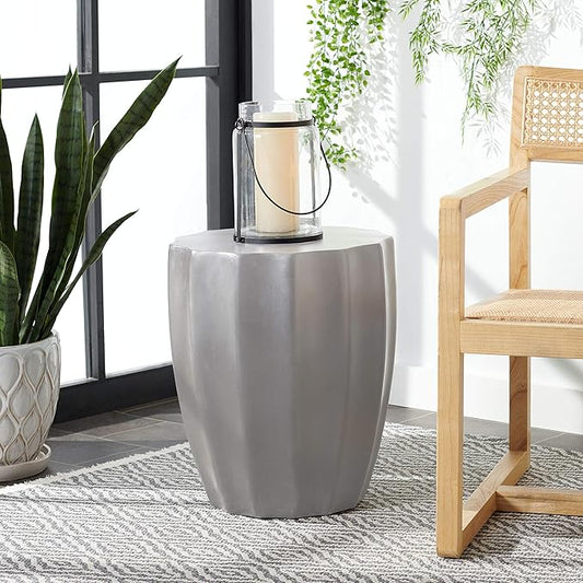 SAFAVIEH Outdoor Collection Jaslyn Modern Dark Grey Concrete Round Accent Table (Fully Assembled)