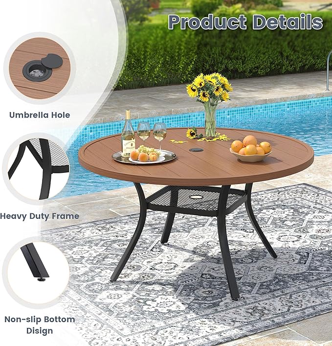 VICLLAX 40.6" Round Metal Outdoor Dining Table for 4, Patio Table with Umbrella Hole and Storage Shelf for Garden, Lawn - Photo 4
