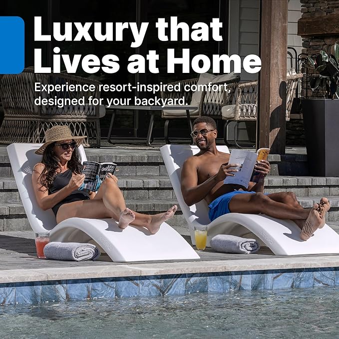 Step2 Vero Pool Lounger 2 Pack, Outdoor/Indoor Waterproof Patio Furniture, Pool Lounge Chairs, Use in Pools Up to 12 Inches of Water or Poolside Ledge, Made of Durable Plastic, Weighted, White