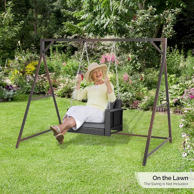 PE Rattan Porch Swing Frame, A-Type Swing Stand with Weather Resistant Design, 1200 lbs Weight Capacity - Photo 7