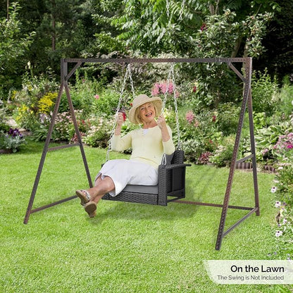 PE Rattan Porch Swing Frame, A-Type Swing Stand with Weather Resistant Design, 1200 lbs Weight Capacity, Fits 4 ft & 5 ft Swings for Single or Family Outdoor Relaxation