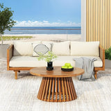 Merax Outdoor Acacia Wood Conversation Set - Patio 3-Seat Loveseat Sofa w/Coushion and Round Coffee Table for Backyard - Photo 2