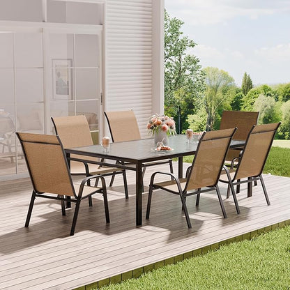 Patio Chairs Set of 6, Outdoor Dining Chairs Stackable for All Weather, Breathable Metal Modern Outside Furniture Chair for Pool Side, Garden, Backyard Deck, Brown