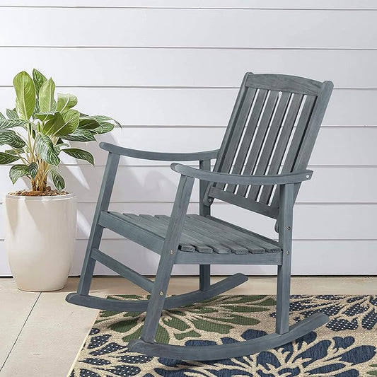 JONATHAN Y RCK102B Penny Classic Slat-Back 300-Lbs Support Acacia Wood Patio Outdoor Rocking Chair for Garden, Lawn, Backyard, Pool, Deck, Beach, Firepit, Gray