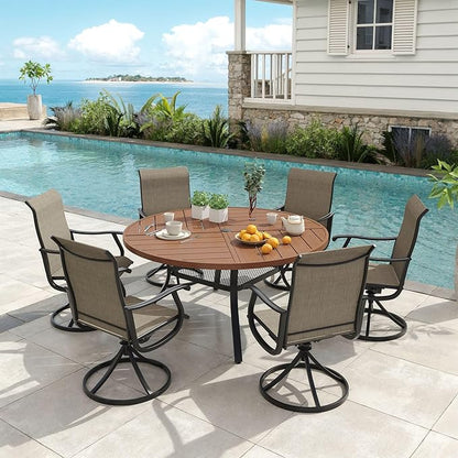 VICLLAX 53" Round Patio Dining Table for 6-8, All Weather Metal Outdoor Table with 1.57" Umbrella Hole and Surdy Frame for Garden Lawn Deck, Black