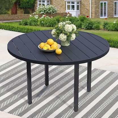 60" Round Patio Dining Table for 8, All-Weather Metal Patio Table with Umbrella Hole, Outdoor Round Dining Table for Lawn Garden Porch, Black