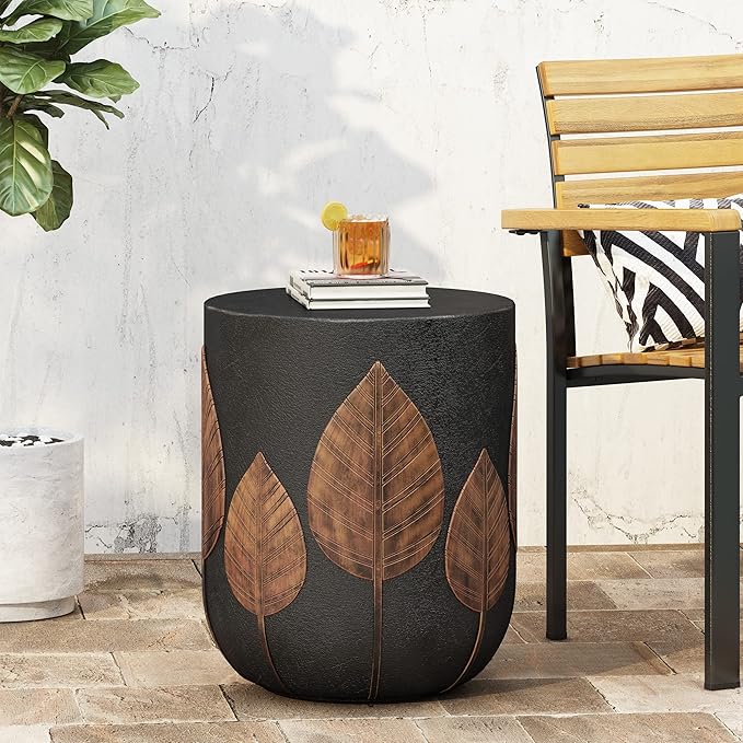Outdoor Side Table Concrete End Table Round Drum Side Tables Antique Small Coffee Tables for Indoor Outdoor - Photo 3