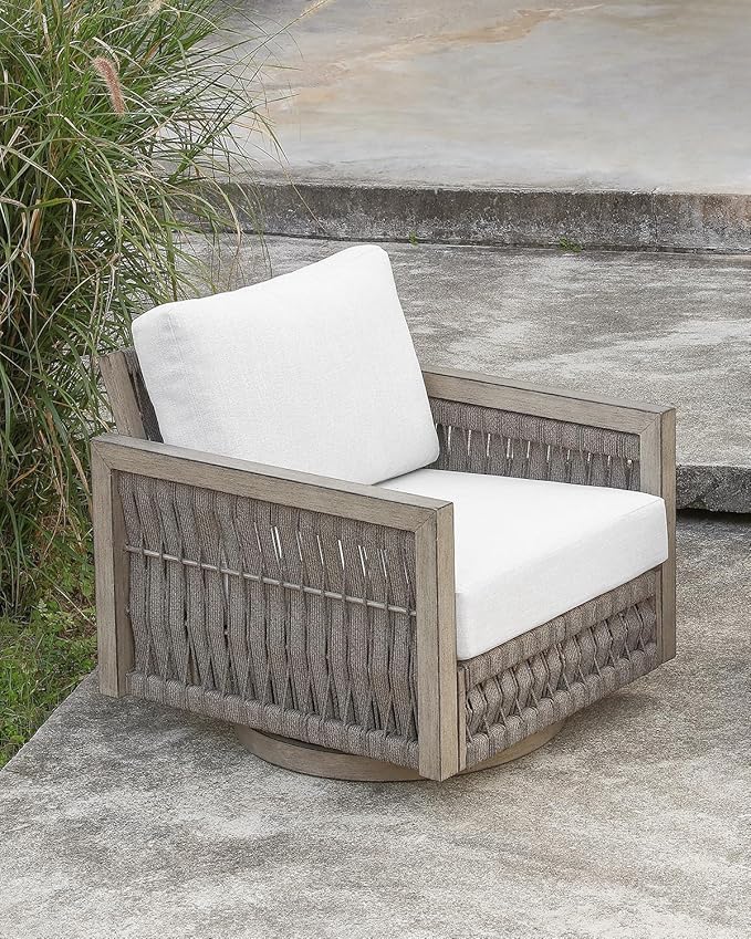 Swivel Patio Chair, Never Rust Aluminum Outdoor Swivel Sofa Chair with Washable Cushions, Rope Weave Patio Sofa Armchair - Photo 2