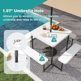 Giantex Picnic Table Bench Set for 4-8 People, 34" Outdoor Square Dining Table & 2 Benches w/Umbrella Hole - Photo 5
