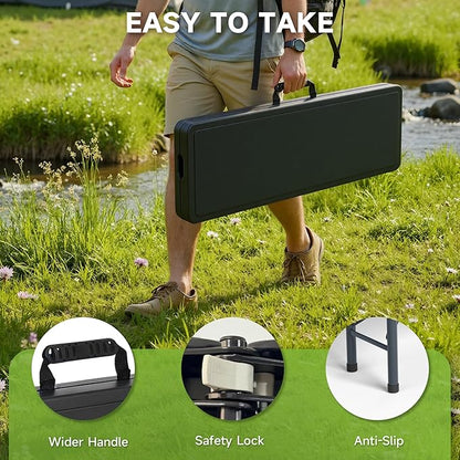 6FT Folding Bench - Heavy Duty 770lbs Capacity, Safety Locking Button & Wider Carrying Handle, Foldable Portable Bench for Outdoor, Picnic, Storage, Camping - Black, 2 Pack