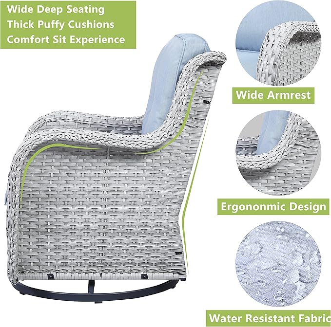 Rilyson Patio Chairs Rocking Swivel Chiar - 3 Piece Outdoor Wicker Patio Bistro Set Rattan Rocker Glider Chairs with - Photo 4