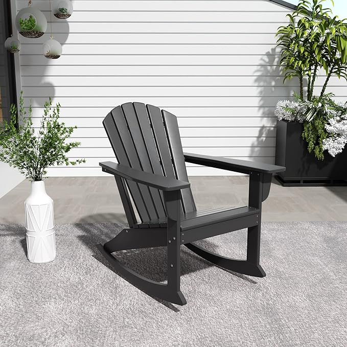 WestinTrends Dylan Outdoor Patio Poly Plastic Adirondack Rocking Chair, Gray