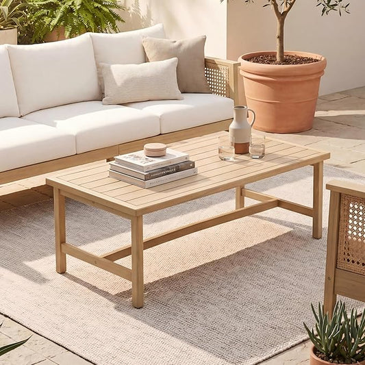 Merax Patio Acacia Wood Coffee Table Outdoor Furniture, Bear 310LBS, 47.24"x23.62"x15.75", Light Teak