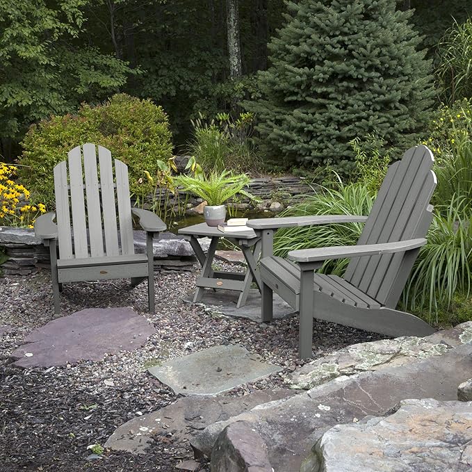 highwood Classic Westport Adirondack Chairs with Side Table, Coastal Teak