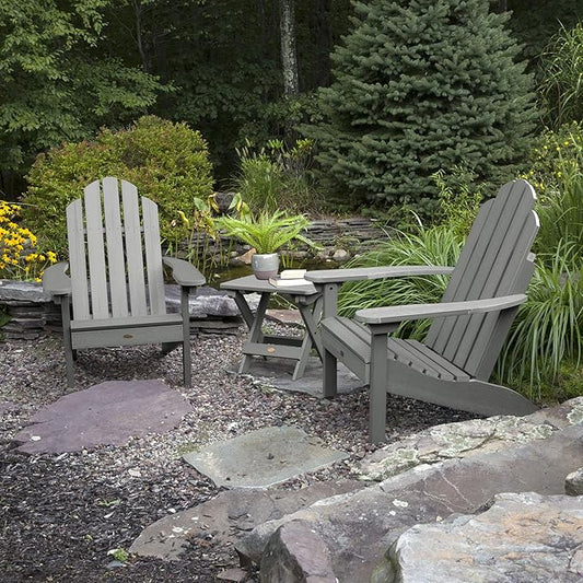 highwood Classic Westport Adirondack Chairs with Side Table, Coastal Teak