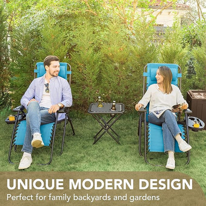 Devoko Patio Zero Gravity Chair Outdoor Folding Adjustable Reclining Chairs Pool Side Using Lawn Lounge Chair with Pillow Set of 2 (Blue)