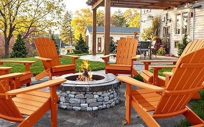 YEFU Plastic Adirondack Chairs Weather Resistant, Patio Chairs 5 Steps Easy Installation, Like Real Wood, Widely Used in Outdoor, Fire Pit, Deck, Lawn, Outside, Garden Chairs (Tangerine)