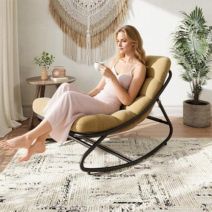 PeakPursuit Indoor Outdoor Papasan Rocking Chair with Cushion, Oversized Outdoor Rocking Chair, All Weather Rocking Papasan Chair for Bedroom/Living Room/Porch/Garden/Patio
