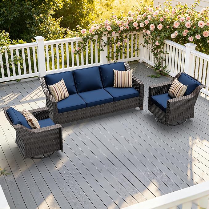 3 Pieces Patio Conversation Furniture Set - 1 Sofa, 2 Swivel Chairs - Photo 1