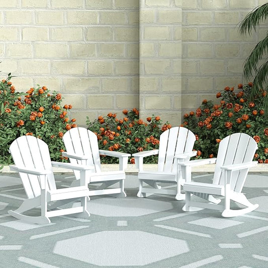 WestinTrends Malibu Outdoor Patio Porch Rocking Adirondack Chair (Set of 4), White