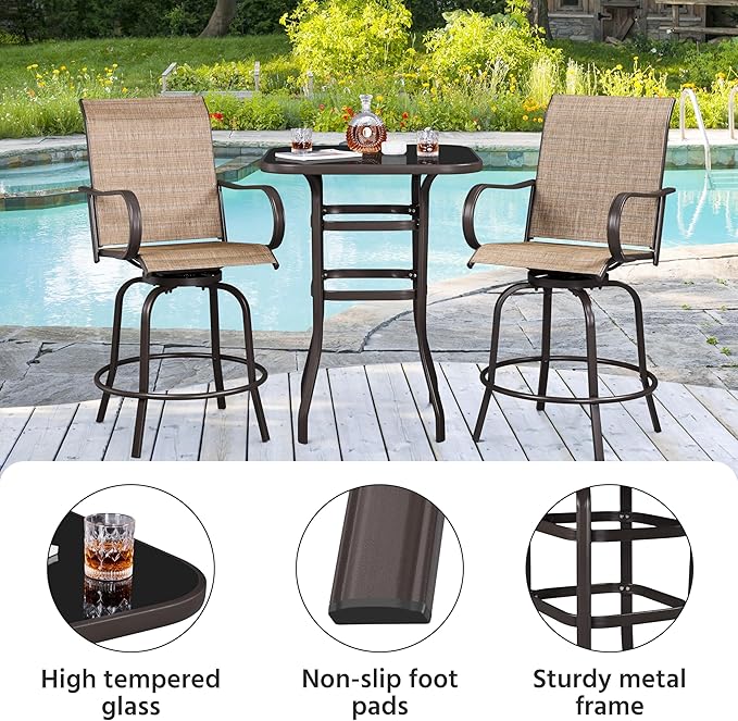Yaheetech Patio Bar Table Tempered Glass, Height High Top Outdoor Pub Height Bistro Square Table for Paito Lawn Garden - Photo 4