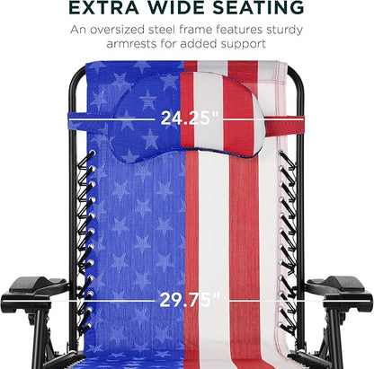 Best Choice Products Oversized Zero Gravity Chair, Folding Outdoor Patio Lounge Recliner w/Cup Holder Accessory Tray, Pillow - American Flag