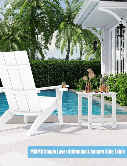 MXIMU Outdoor Side Table for Patio: 16" HIPS Weatherproof Adirondack Table Set of 2 - Small End Tables for Outside Porch Deck Pool Balcony Backyard - Easy Assembly No Maintenance White