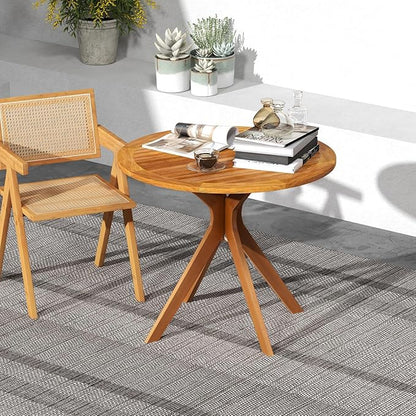 Tangkula Round Bistro Table, Indoor Outdoor Coffee Table w/Solid Structure, Slatted Tabletop, Stable Legs, 35.5” Wood Dining Table for Patio, Garden, Poolside, Backyard, Easy Assembly, Natural
