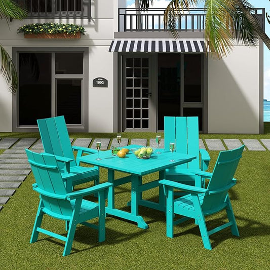 WO WESTIN OUTDOOR HDPE Shoreside Modern Curveback Adirondack Dining Chair,Turquoise