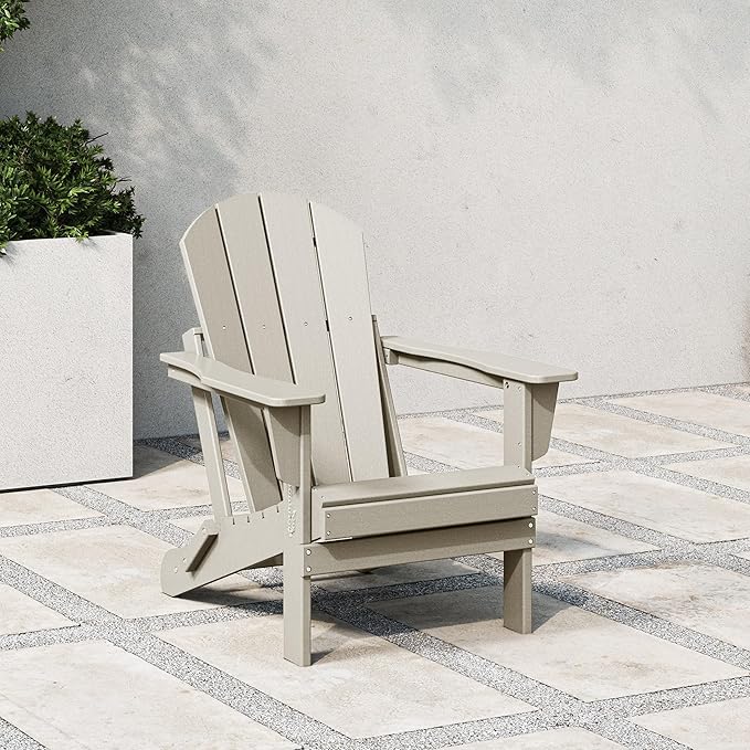 WestinTrends Malibu HDPE Outdoor Patio Folding Poly Adirondack Chair, Sand