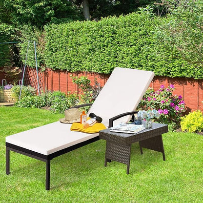 HAPPYGRILL 2 Patio Chaise Lounge Chairs Outdoor Rattan Wicker Lounge Set Adjustable Backrest Poolside Chaise with Soft Cushions for Beach Pool Backyard Balcony