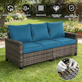 All Weather Patio Couch, 3 Seat Outdoor Couch with High Curved Back and Peacock Blue Thick Cushions - Photo 4