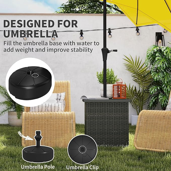 Outsunny All Weather Wicker Side Table with 1.5" Umbrella Hole, Square PE Rattan Outdoor End Table with Umbrella Base, UV-Resistant Frame, Storage Space for Patio, Garden, Poolside, Deck, Mixed-Brown